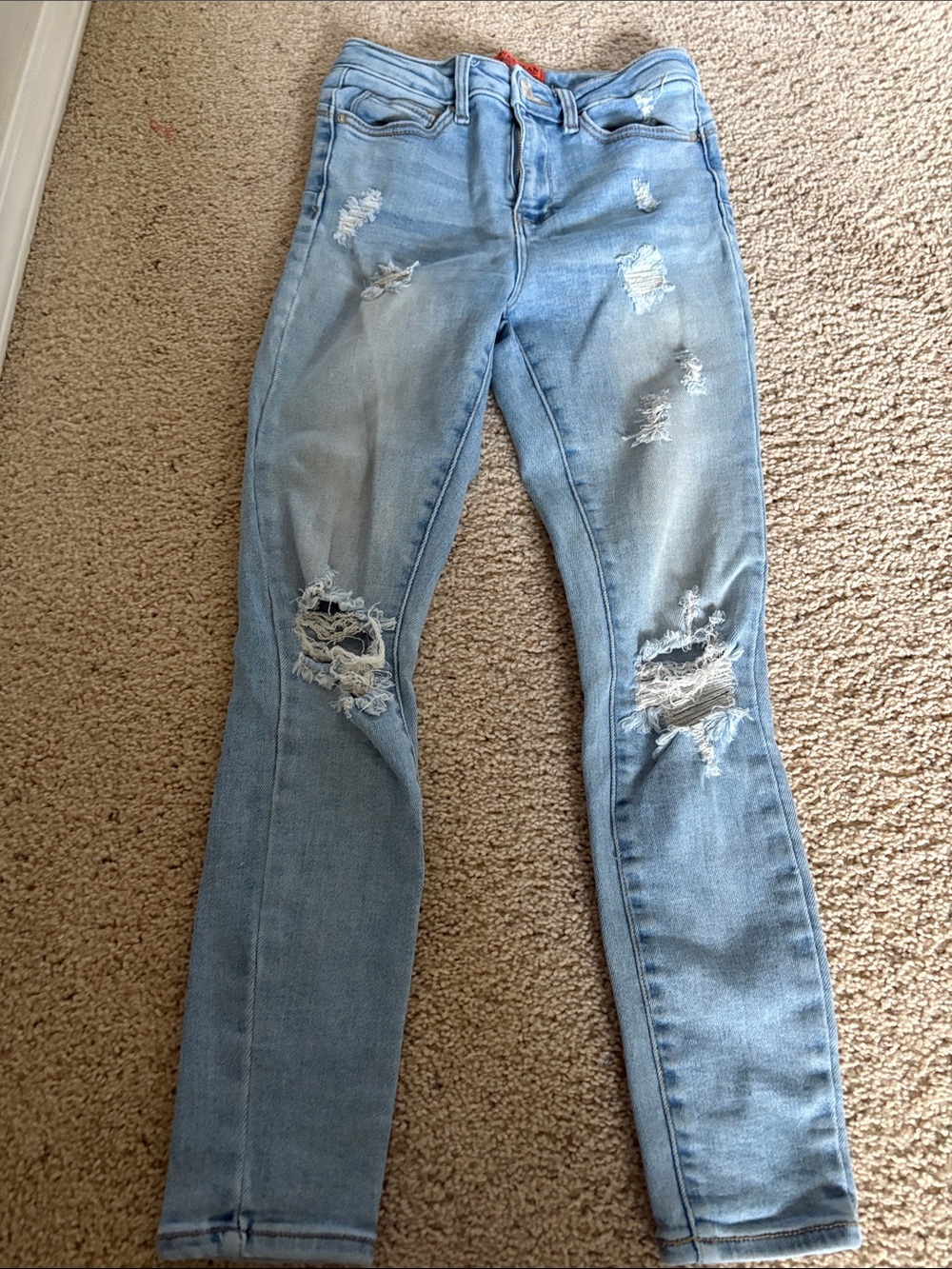 Wax Jean Butt, I love you Light Blue Distressed Skinny Jeans